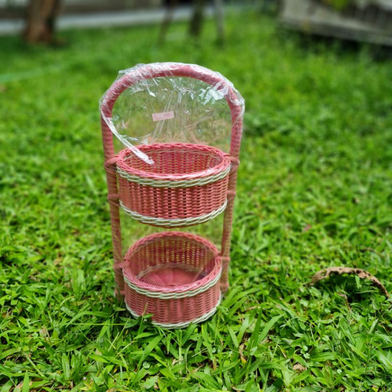 keranjang rotan 2 susun