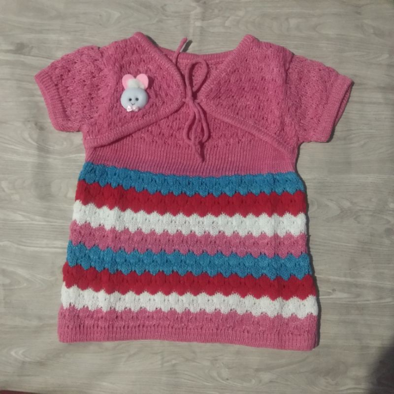 Baju Dress Rajut Anak Motif Garis Rompi
