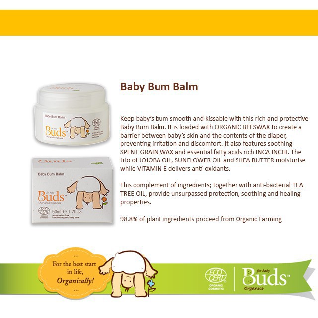 Buds Organics BCO - Baby Bum Balm 50ml - Krim Ruam Popok Organik