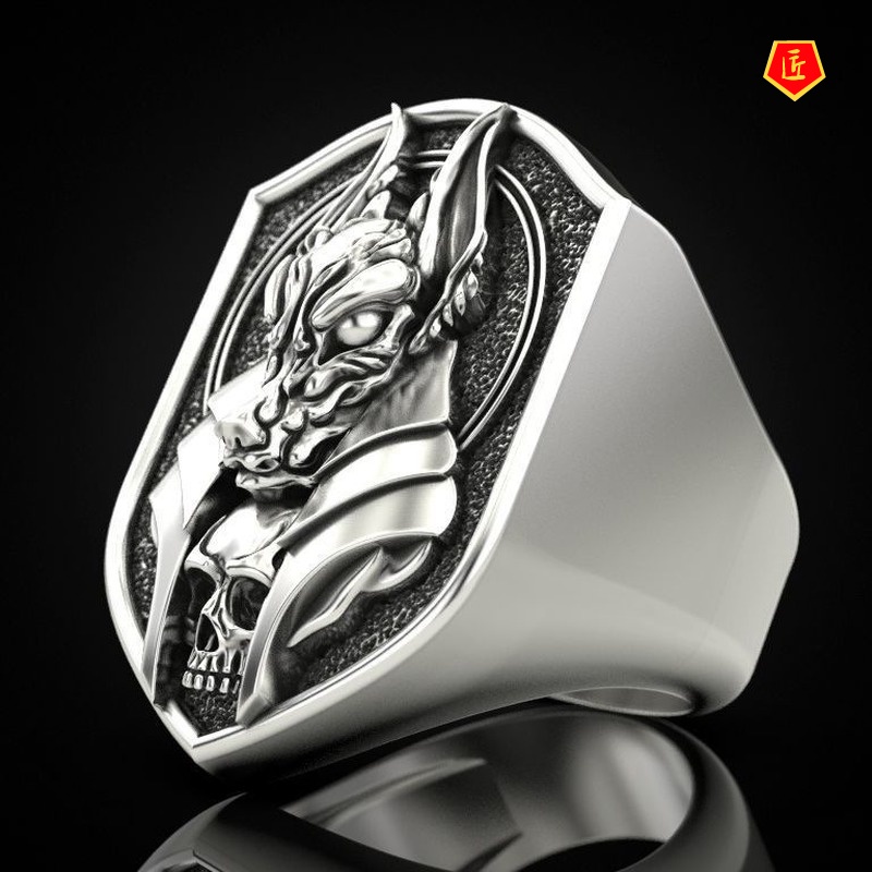 [Ready Stock]Creative Retro Wolf Head 18K Gold Man's Ring