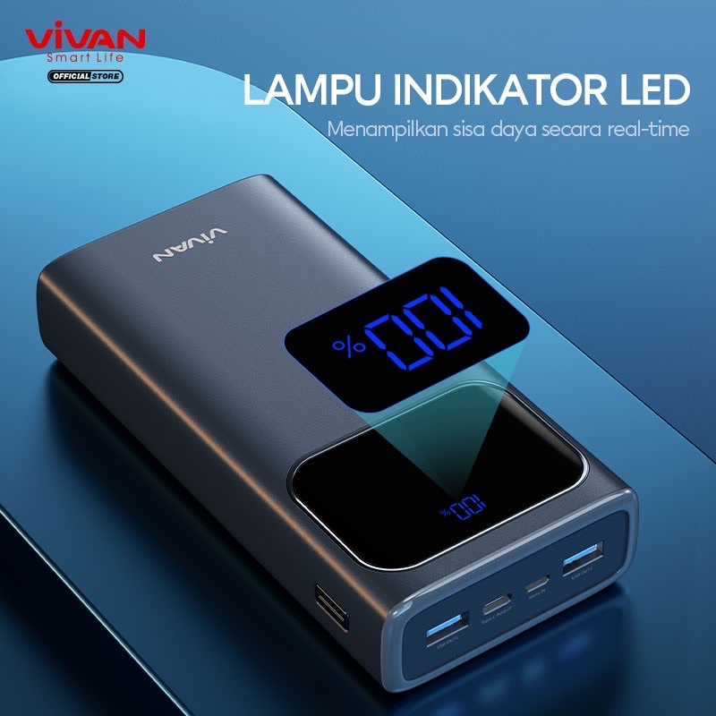 VIVAN Powerbank VPB-C20 / VPB-C30 20.000 mAh / 30.000 mAh 3 Output Fast Charging 22.5W PD QC 3.0 VOOC Support Smartphone All Type - Garansi Resmi