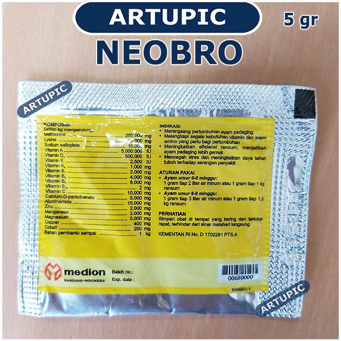 Neobro 5 gram Vitamin Penambah Nafsu Penggemuk Broiler