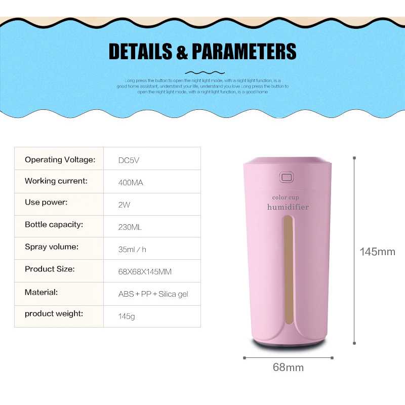 Taffware Air Humidifier Ultrasonic Aromatherapy 230ml HUMI SPT-001