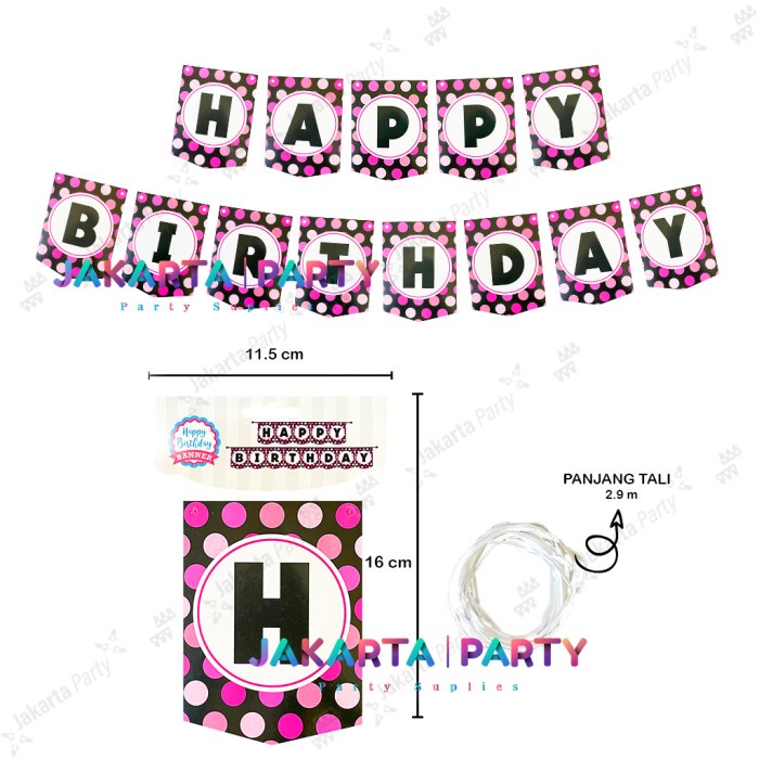 Banner Happy Birthday Polkadot #2 / Bunting Flag HBD / Party Flag HBD