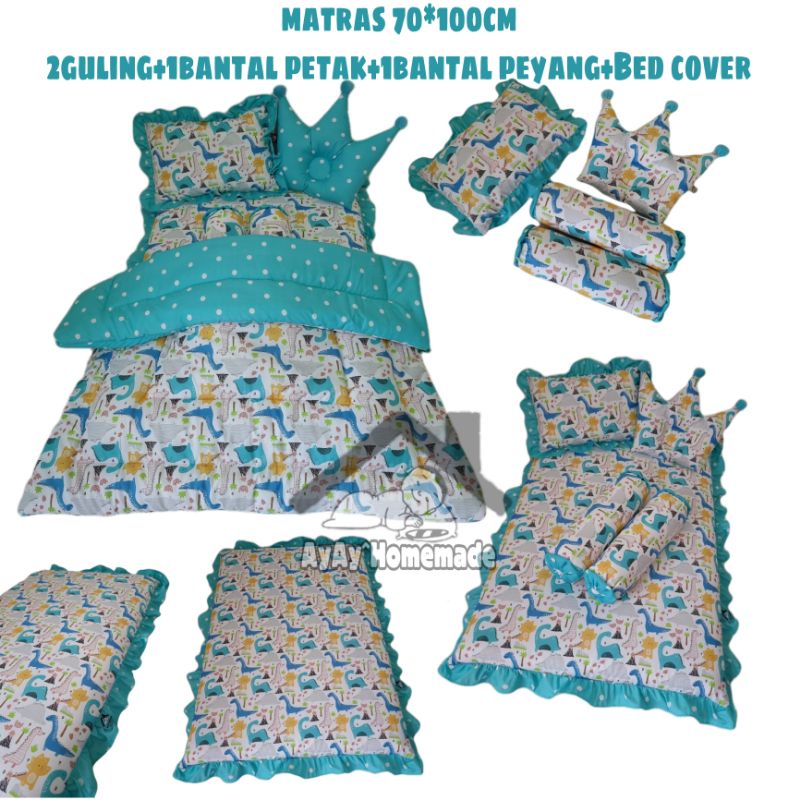 Matras busa bayi ukuran 70*100*tebal 6cm ( PAKET 5MBB) (matras+2guling+1bantal petak+1bantal peyang+