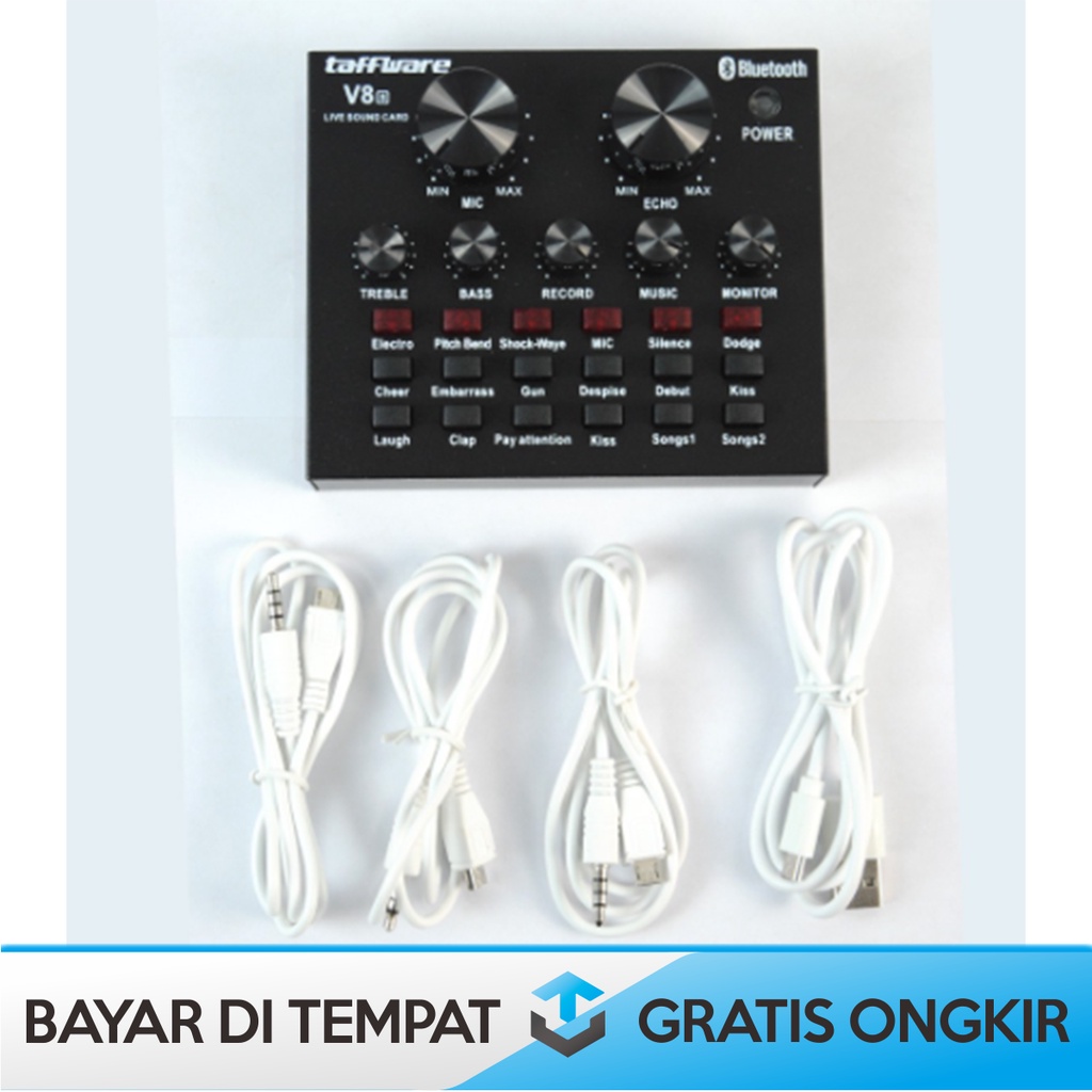 PAKET LENGKAP SOUNDCARD V8 PLUS ORI TAFFWARE V8S BLUETOOTH USB MURAH