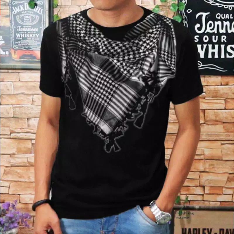 kaos pria / T-shirt / Baju dakwah bermotif sablon sorban putih clasic