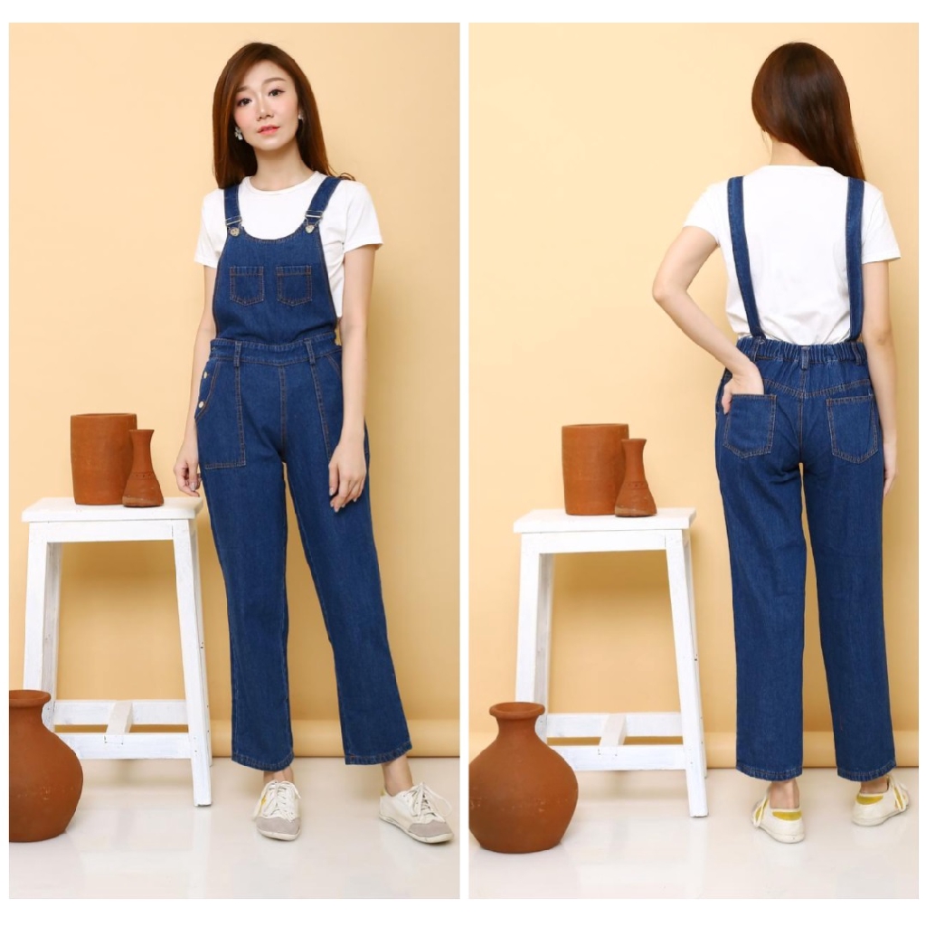 [Overall Fentisa RO]Jumpsuit wanita washed softblue/darkblue