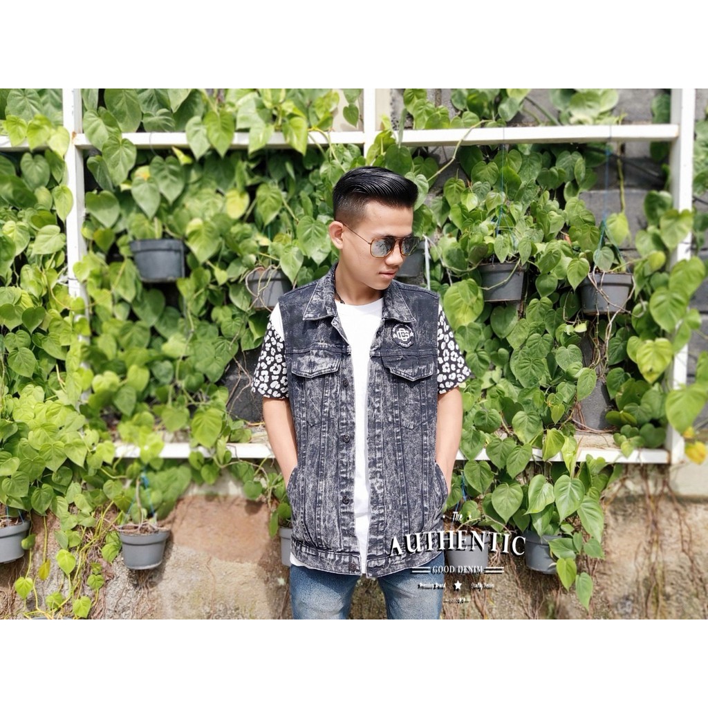 Rompi jeans sanwash printing original ukuran m l xl xxl