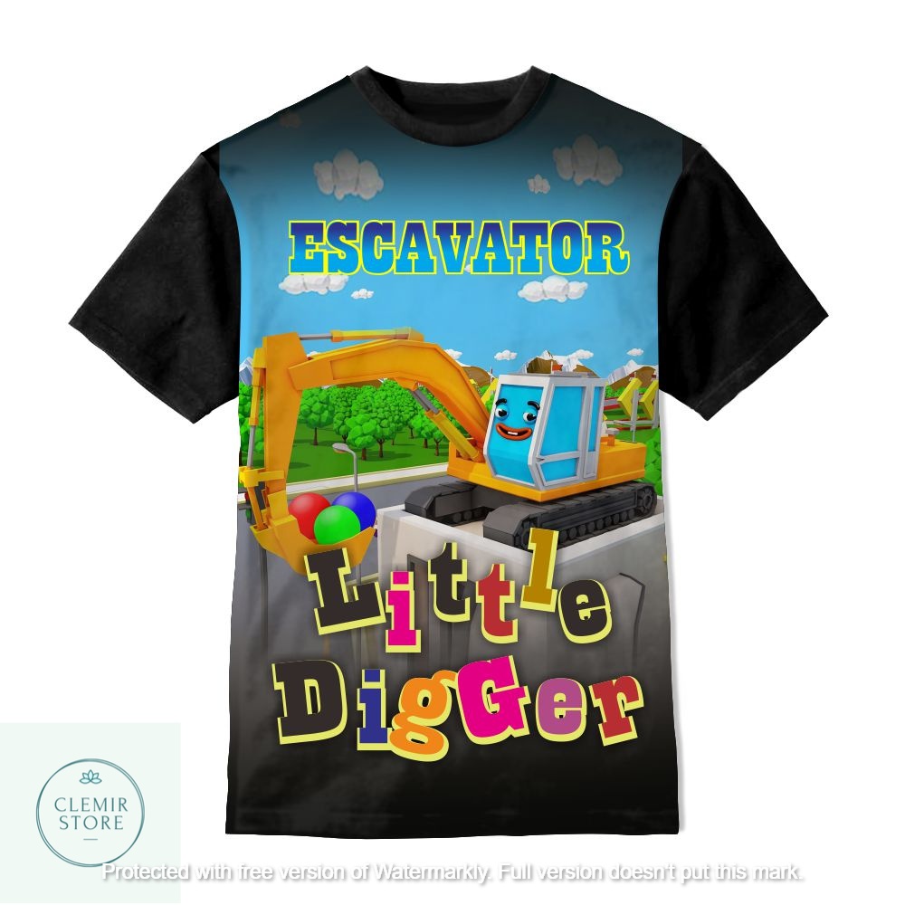 Kaos 3D Anak | Baju Printing - Baju Kaos 3D Anak Excavator (Escavator-Three-Ball-Playing) Untuk Usia