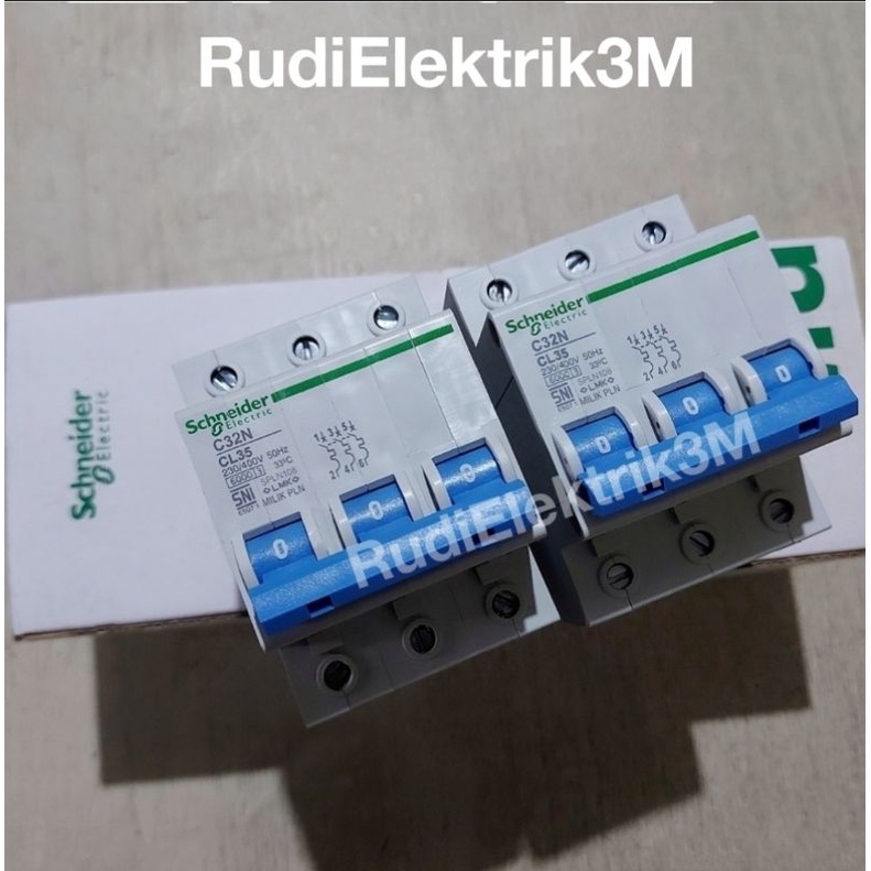 MCB 35A SCHNEIDER 3PHASE BIRU ORIGINAL PLN