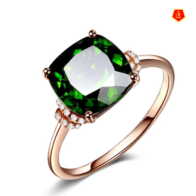 [Ready Stock]18K Rose Gold Green Gemstone Ring for Women Fashion Special-Interest