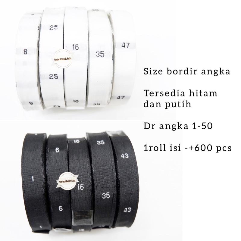 (roll) SIZE BORDIR ANGKA / LABEL ANGKA / SIZE LABEL