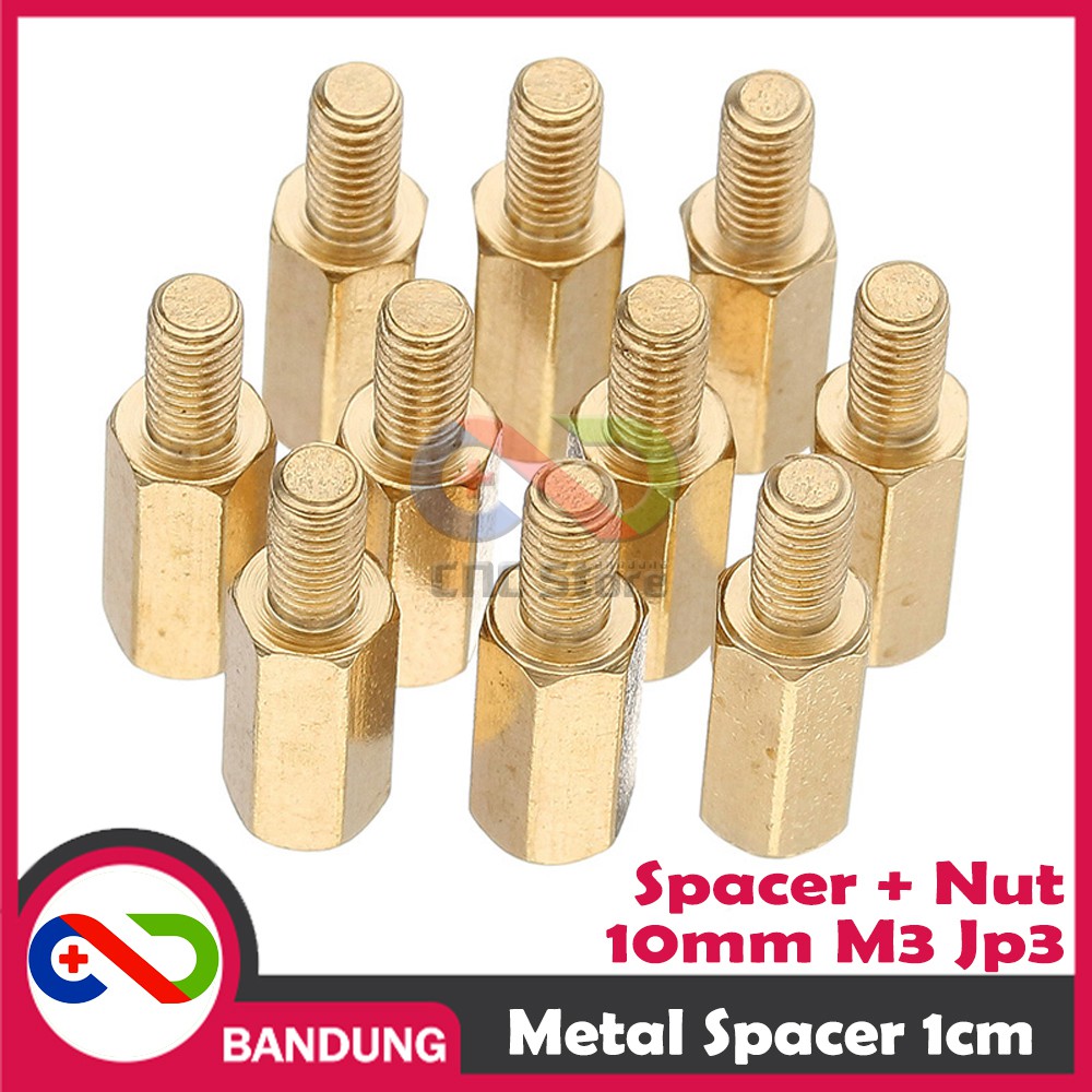 SPACER PCB METAL SPACER LOGAM SPACER COPPER 10MM X 3MM HEXAGONAL PLUS NUT