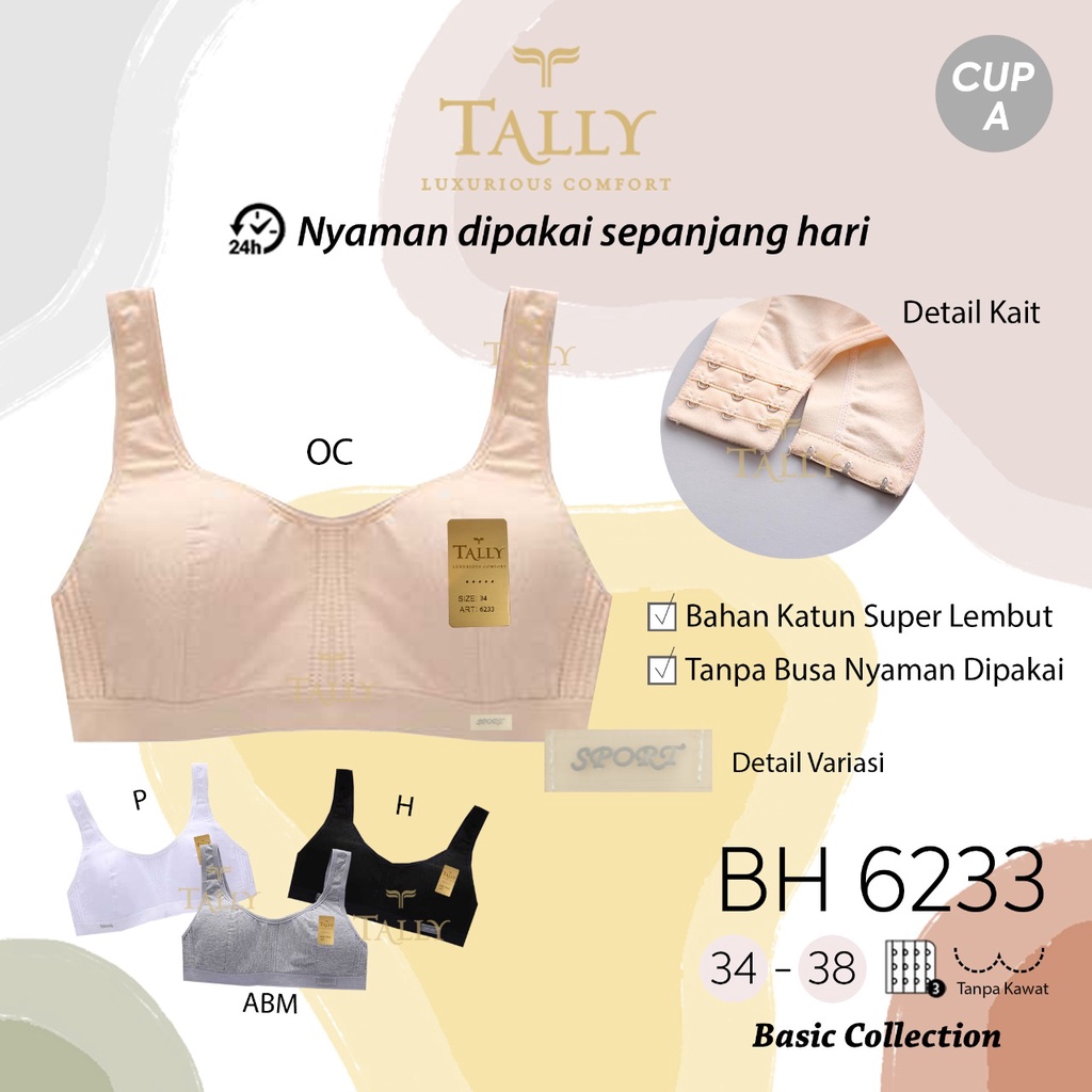 Bh Sport Bra Tally 6122 , 6233 (Cup A) Katun | Tanpa Busa Tanpa Kawat |fjc