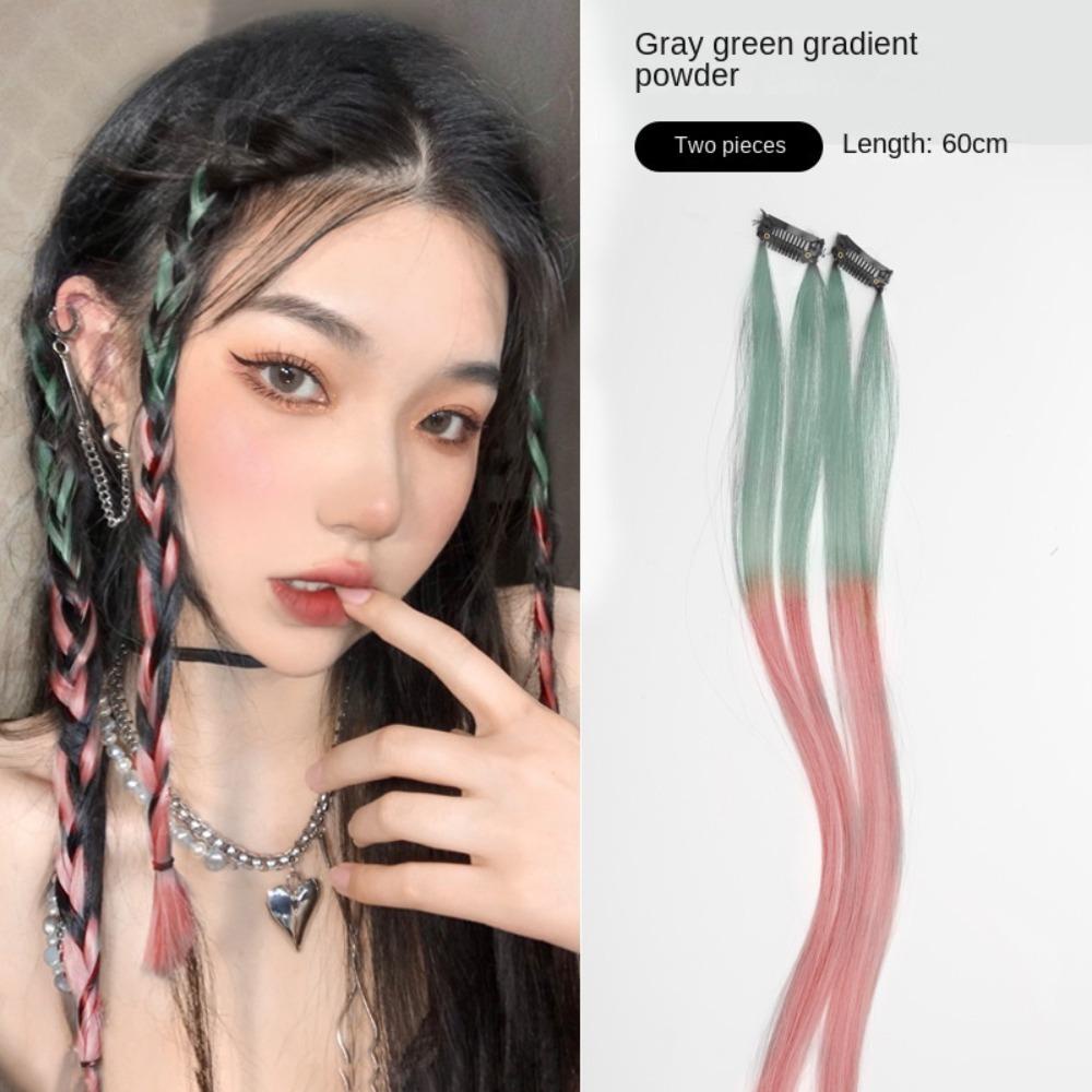 Needway   Wig Gantung Ear-dye Hadiah Lucu Jepit Rambut Warna Gradasi Untuk Gadis Anak Klip Samping Alat Ekstensi Rambut