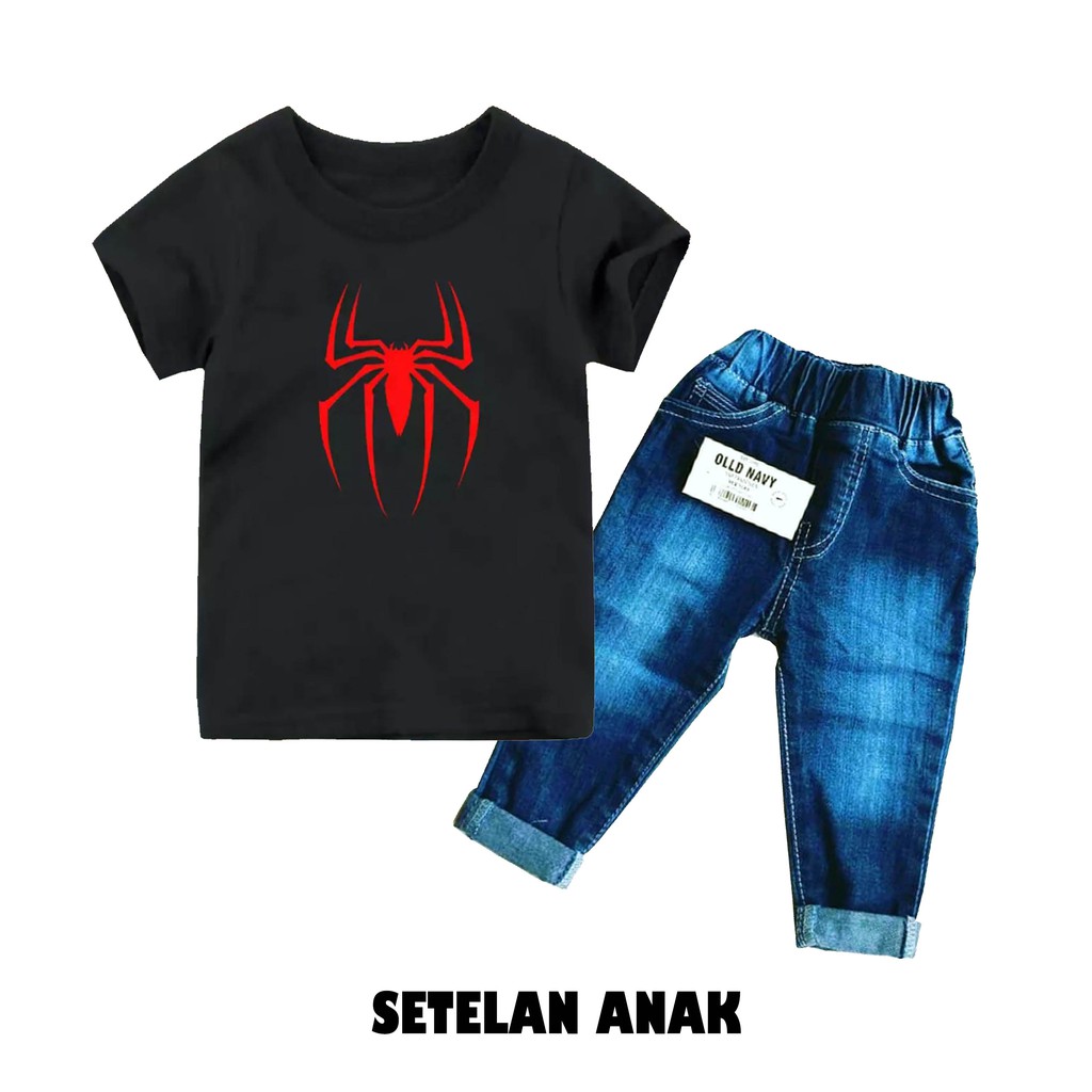 setelan kaos anak laki laki dan celana jeans panjang