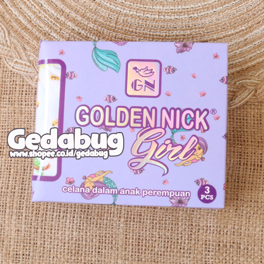 3 Pcs - CD Anak GOLDEN NICK Girl 073 Box Ungu | Motif Print Mermaid | Celana dalam anak Girl