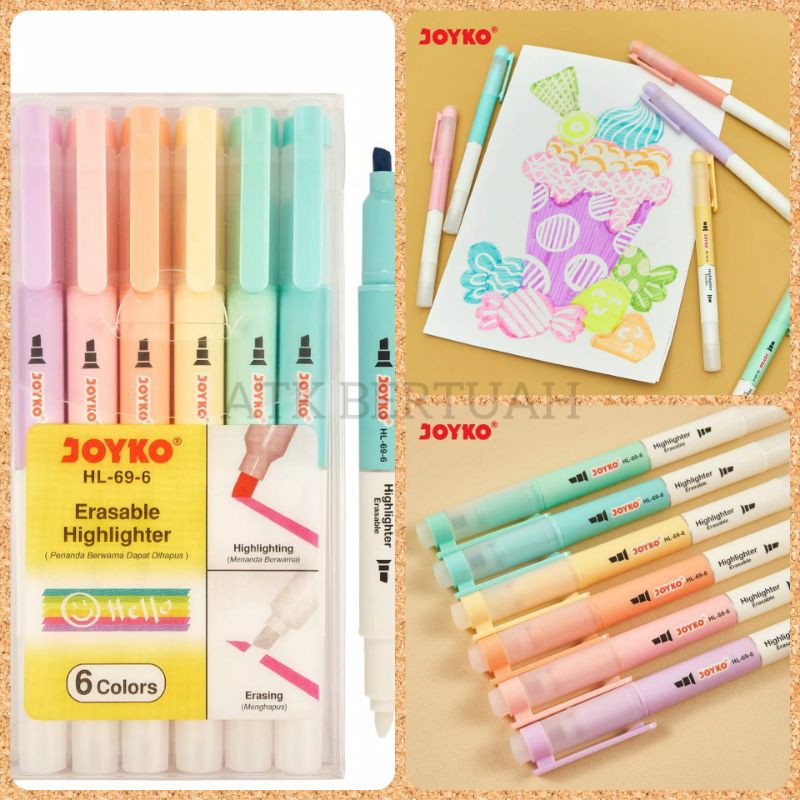 

JOYKO HL69 6 ERASABLE HIGHLIGHTER PENANDA PEWARNA BISA HAPUS