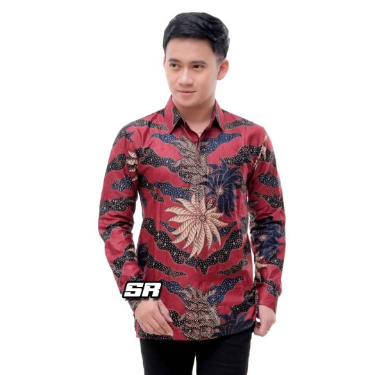 Batik Pria Lengan Panjang Batik Azmil Hrb026 Motif Mega Mendung Kode 002 Size M L Xl Xxl Reguler