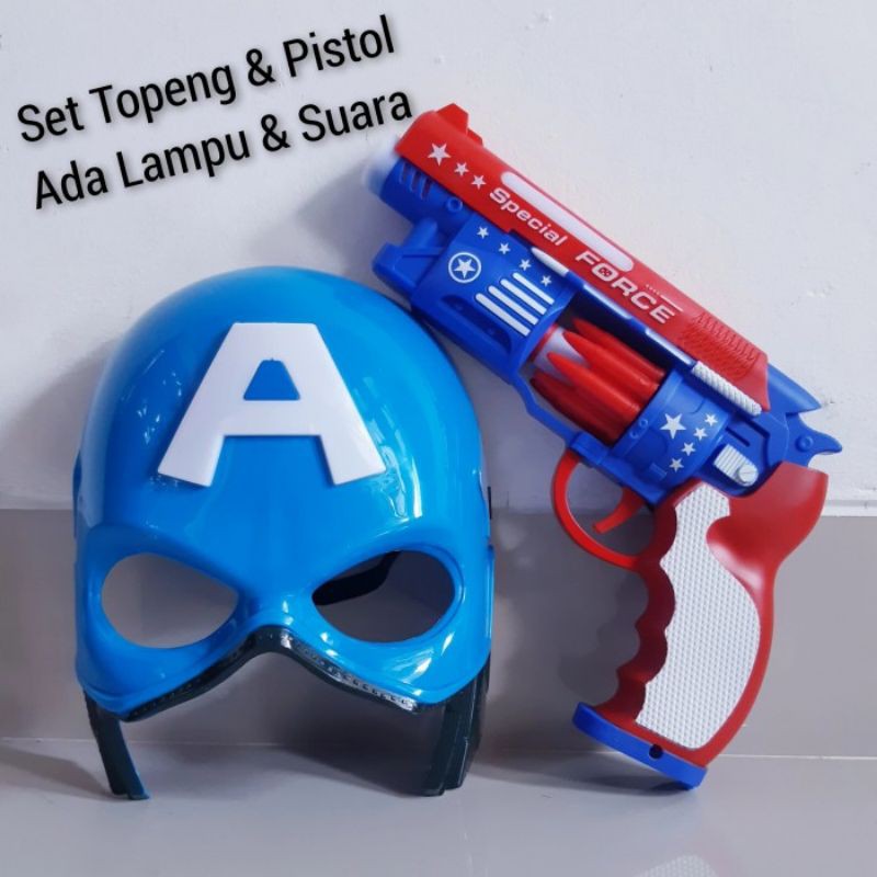 Mainan Set Topeng Dan Pistol Capt America Lampu Suara - Tembakan Anak