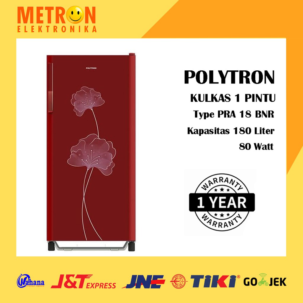 POLYTRON PRA 18 BNR MERAH MAROON KULKAS 1 PINTU 180 LT LITER TEMPERED GLASS PRA18BNR