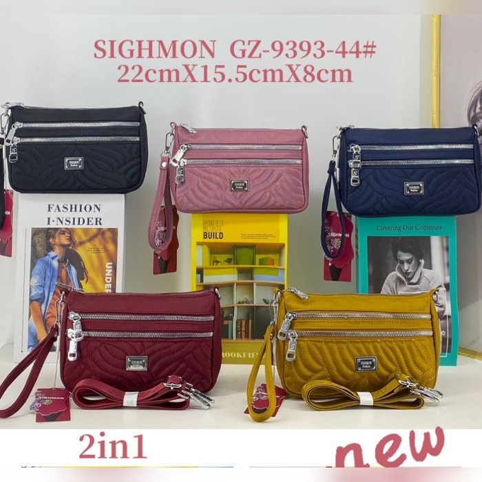Pouch/Tas Slempang Wanita Ori Sighmon Kanvas Bordir Sgh9393 2Tali 3Res - Dusty Murah