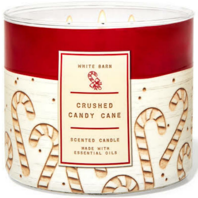 BATH AND BODY WORKS BBW CRUSHED CANDY CANE 3 WICK SCENTED CANDLE MADE WITH ESSENTIAL OILS 411 G