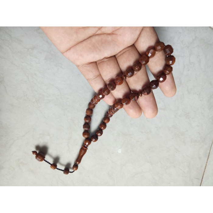 Best Quality Tasbih Kokka Kaukah 33 Bulat Cutting Diamond Bulir 10 Mm Coklat