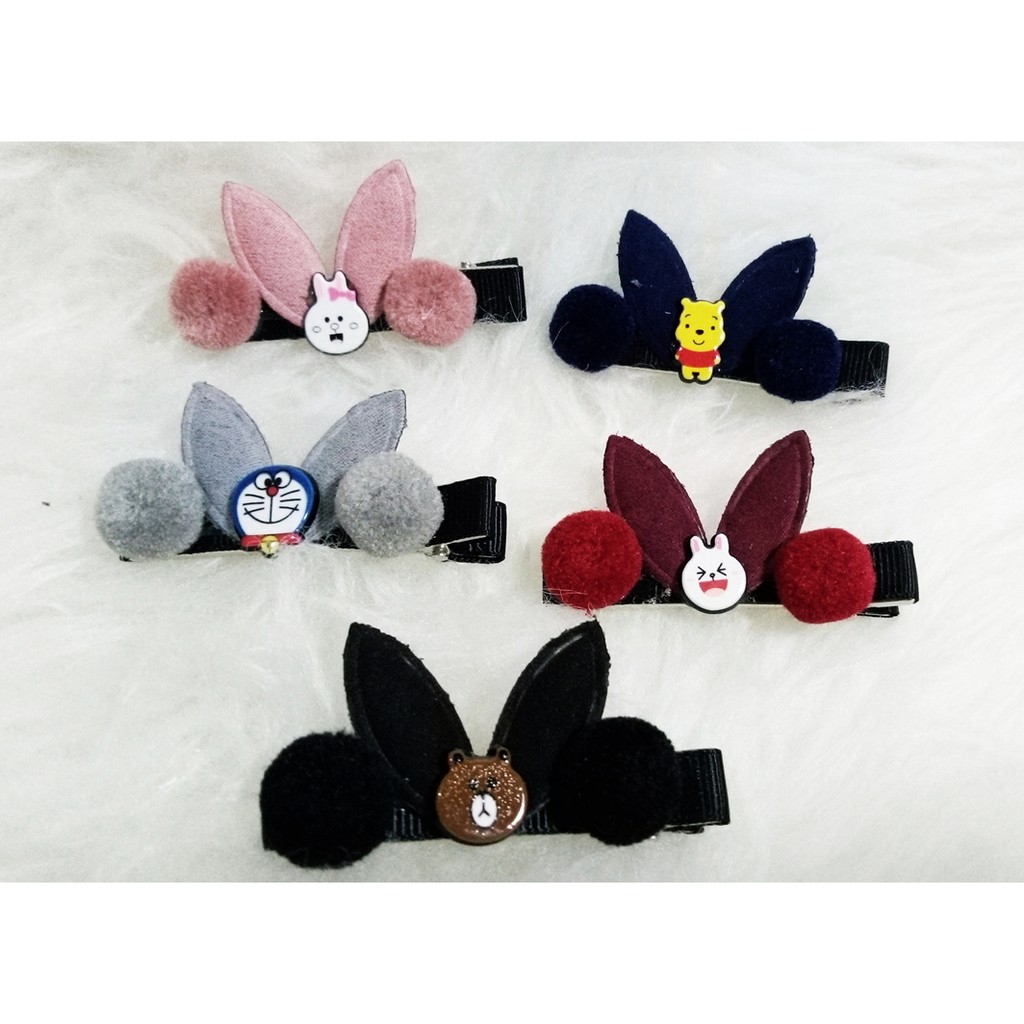 JLB07 Jepit Buaya Lapis Rabbit Pom Pom 1pc