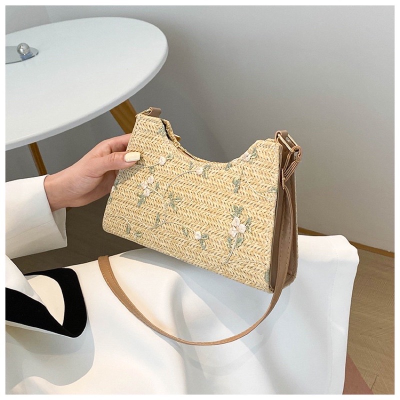 Tas Jerami Mutiara/Tas Anyaman/Tas Pesta/Tas Wanita/Tas Wanita Kekinian/Tas Bahu/Totebag/Tas Mini Wanita BAO050