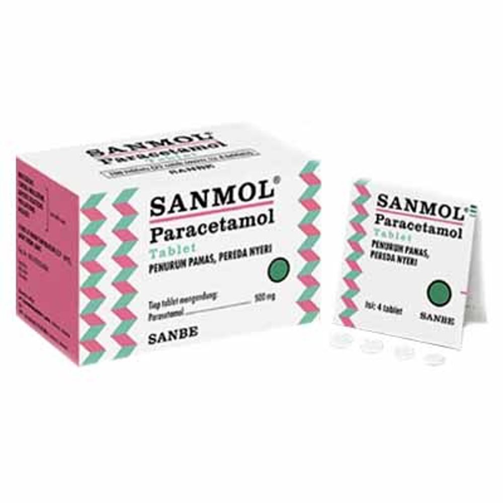 SANMOL BOX 25 Strip - Obat Demam Parasetamol Anti Nyeri 100 Tablet