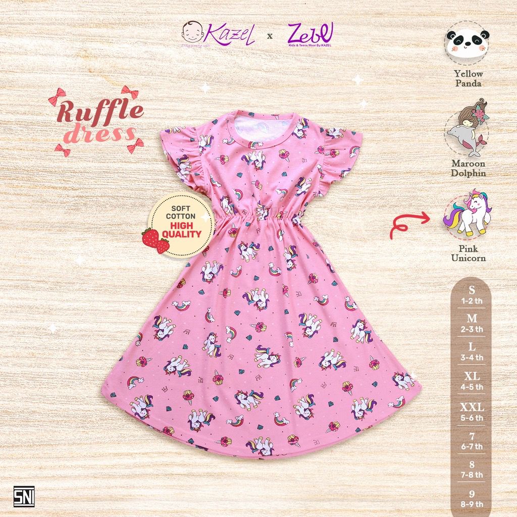 Kazel  x Zebe Ruffle Dress Motif - Dress Anak