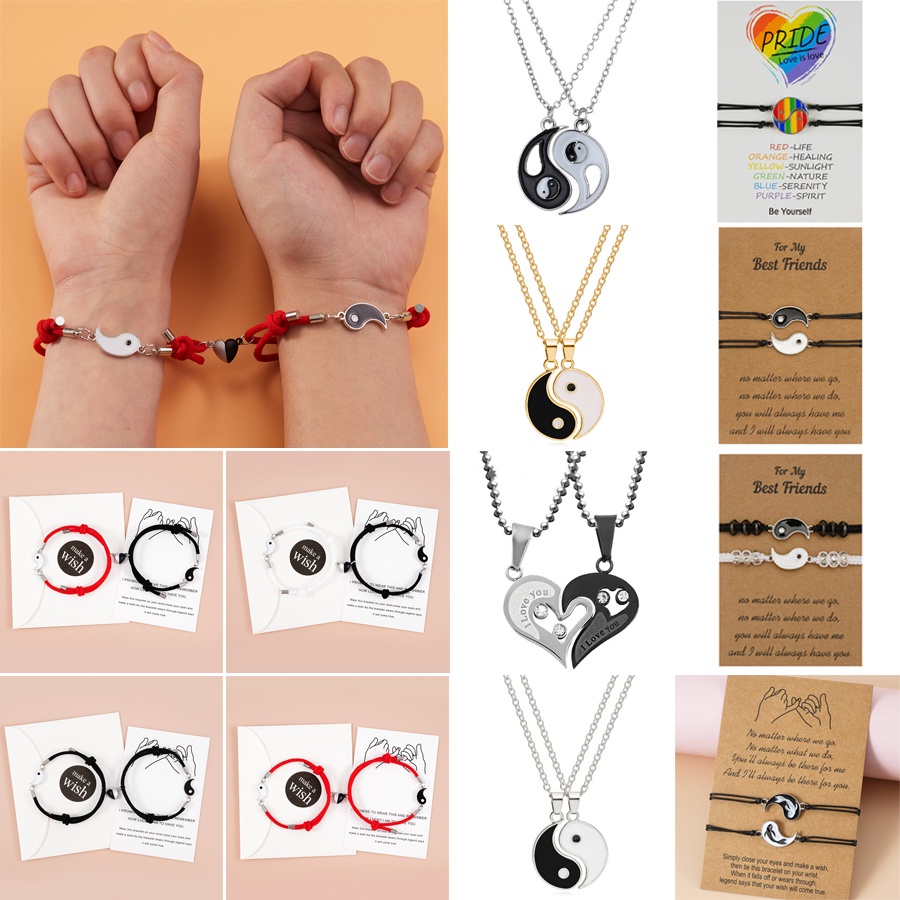 2pcs Kalung Liontin Puzzle Tai Chi Yin Yang Bahan Alloy Untuk Hadiah Ulang Tahun