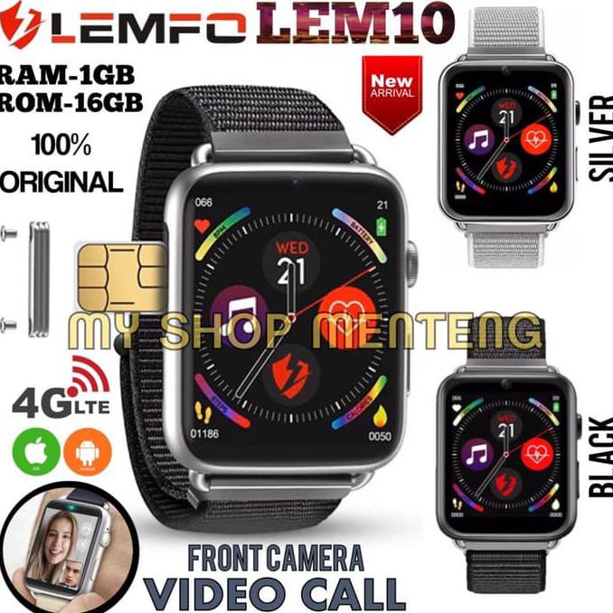 Barang Berkualitas LEMFO LEM10 SMART WATCH PHONE 4G LTE 1/16GB FRONT CAMERA ANDROID 7.1 - Abu-abu