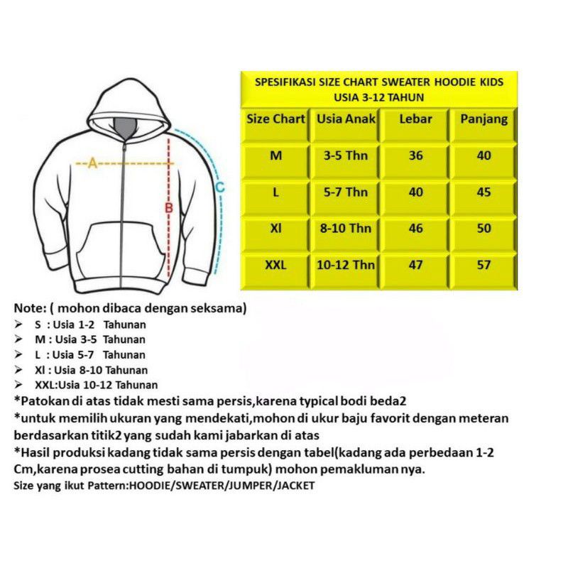 Jaket Sweater Hoodie Anak Request Nama Usia 3 Sampai 12 Tahun