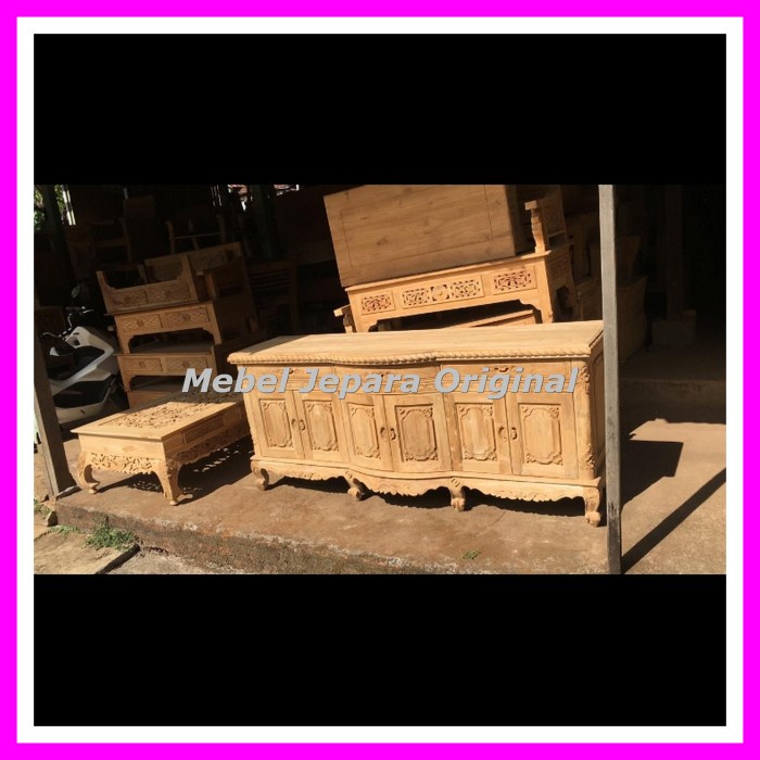 Bufet Tv Ukir Jati - Meja Tv Salina Kayu Jati Mebel Jepara Mentahan Murah