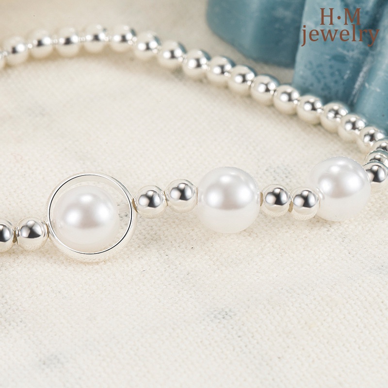 Gelang Mutiara Air Tawar Bentuk Hati Bahan S925 Silver