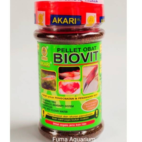 AKARI BIOVIT Pellet + obat 100gr Butiran 1mm Pakan Ikan Obat Ikan Makanan+Obat