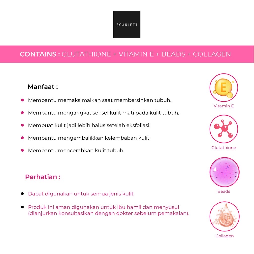 SCARLETT Whitening Body Care Indonesia / Brightening Shower Scrub Fragrance Lotion Sabun Mandi Tubuh / Skincare Cleanser Facial Wash Essence Toner Serum Day Night Cream Clay Mask Masker Gel Moisturizer Shampoo Conditioner / Brightly Acne Paket Mini Wajah