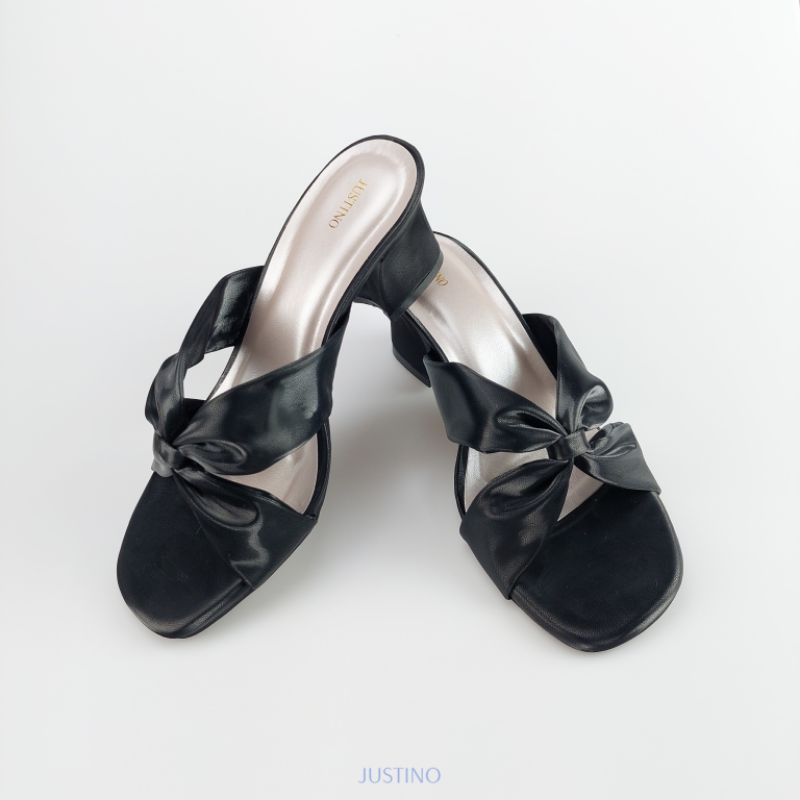 Sandal Hak Tahu JUSTINO HTB02 Series Heels Wanita 5cm-black (hitam)