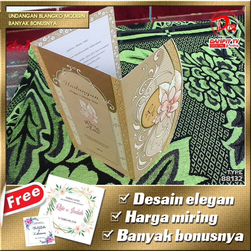 Undangan Pernikahan Keemasan & Elegan Proses Cepat Murah Gratis KUT | Undangan Blangko Erba 88132