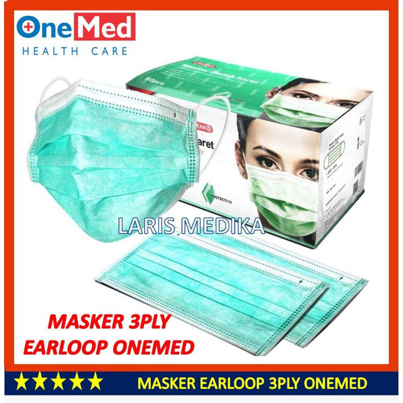 MASKER EARLOOP 3 PLY ONEMED / MASKER BEDAH / MASKER MEDIS / MASKER BEDAH EARLOOP ONEMED ISI 50 PCS