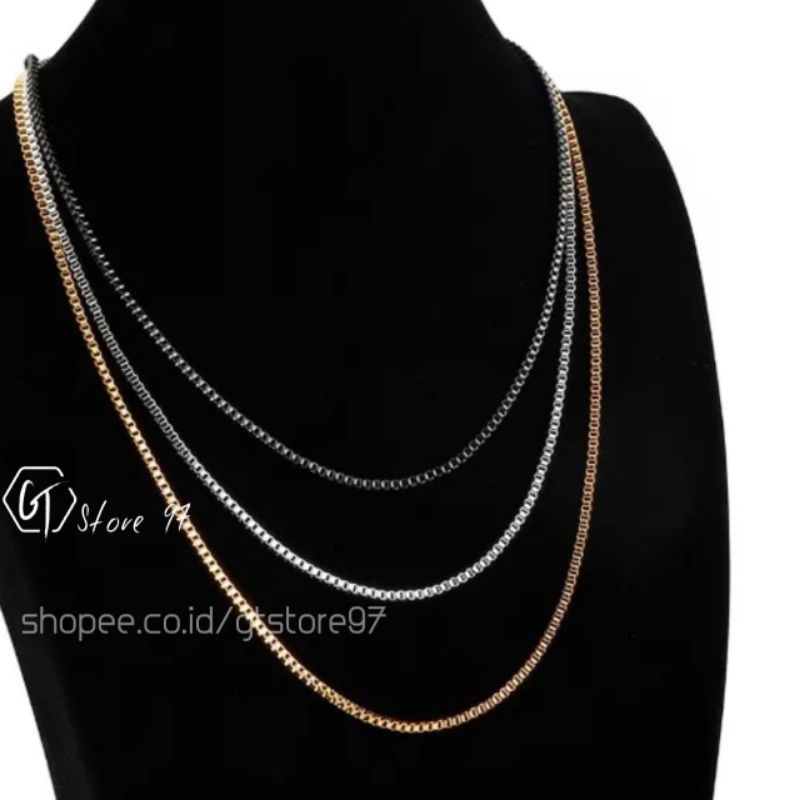 Kalung Titanium Anti Karat Asli Pria Wanita Kalung Titanium Cowok Silver Perak Emas Putih Cewek Emas Kalung Italy Cowo Cewe Kalong Tetanium Peria