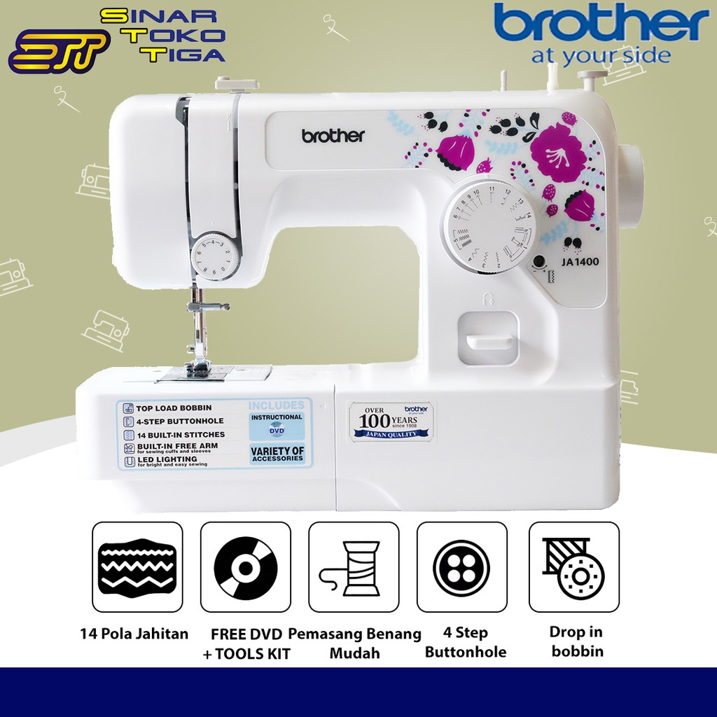 Brother JA1400 Mesin Jahit Pemula Portable + Gratis Jarum Emas + Benang JA 1400