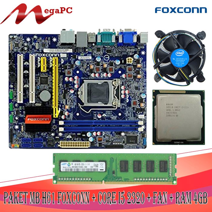 Paket Mainboard H61 1155 Ddr3 + core i5 2320 + FAN + RAM 4GB