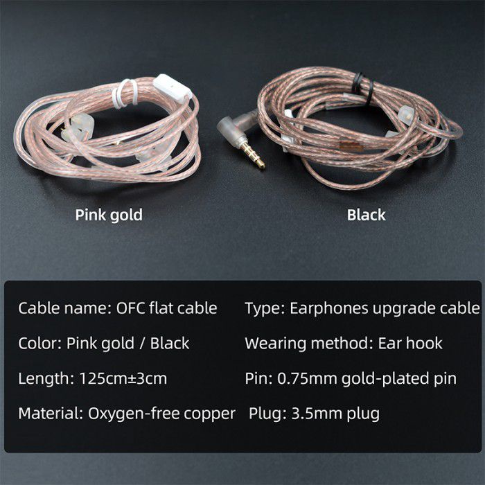 Knowledge Zenith KZ High Purity OFC Flat • Black Earphone Cable • Hanya Kabel • Type C / Type B