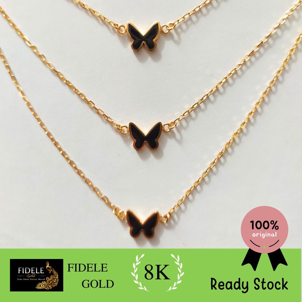 Kalung Kupu Hitam Variasi 3 layer kalung 3 susun emas asli kadar 375