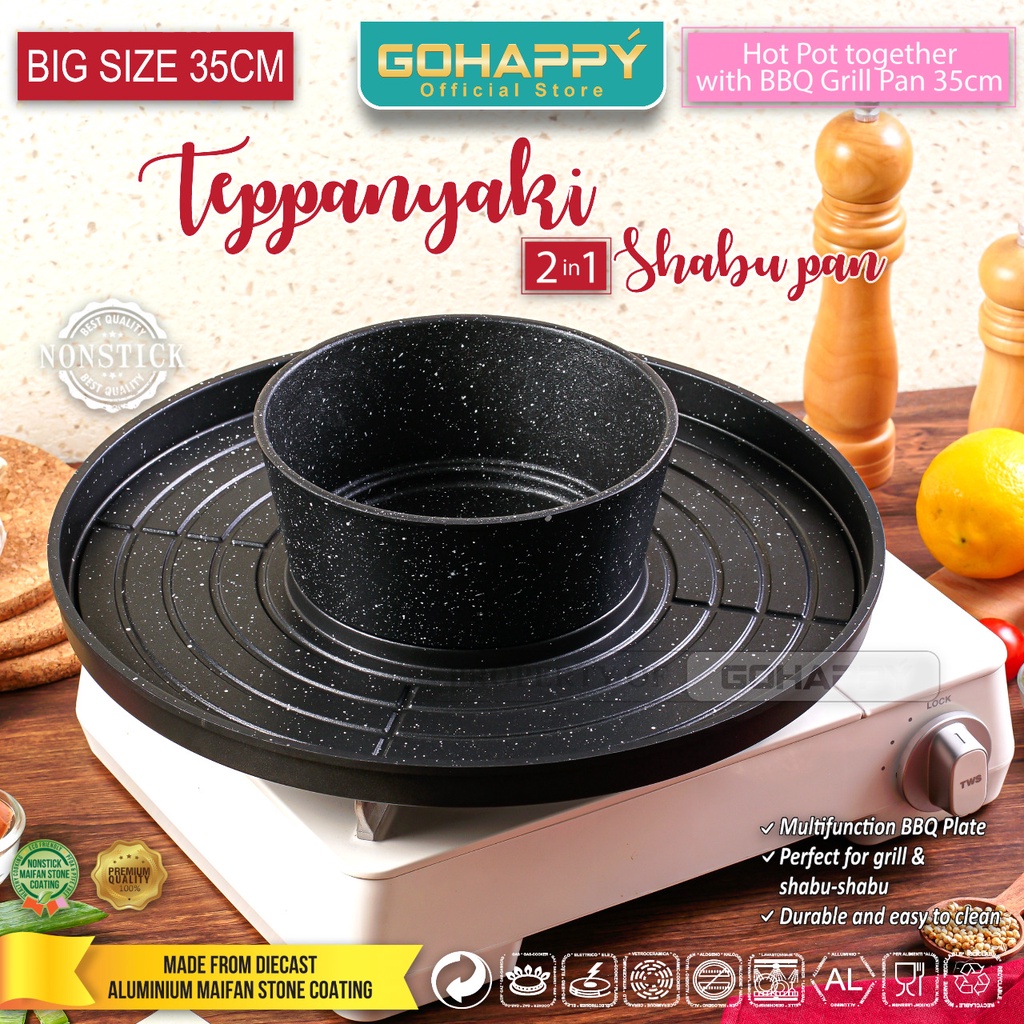 PANCI TEPANNYAKI 2IN1 Go happy alat panggang BBQ VS. korean suki hotpot shabu shabu pan kuah sayur GHK40 anti lengket