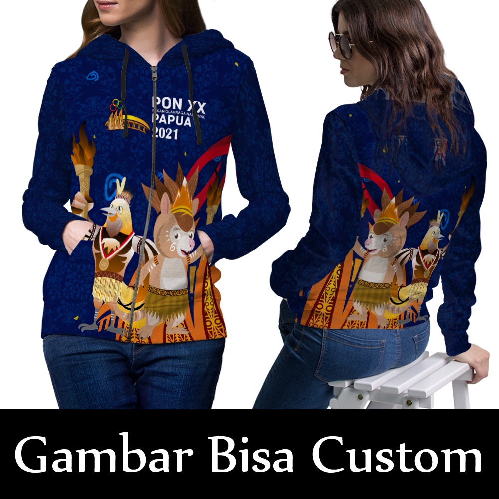Jaket Zipper Hoodie Wanita PON XX Papua 2021 Torang Bisa || Hoodie PON XX Papua 2021 Fullprint